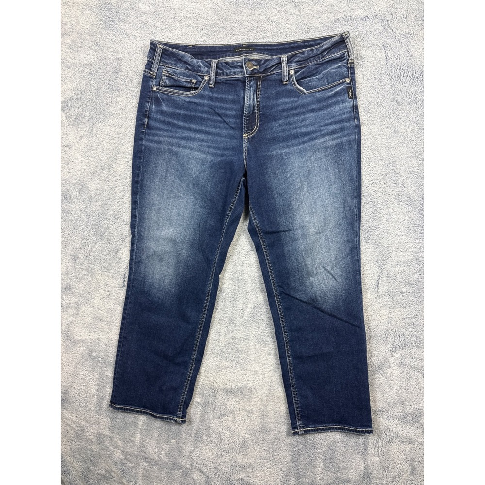 Silver Jeans Co Womens 18W Blue Capri Suki Mid Rise American Flag Pockets